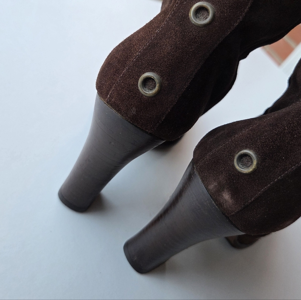 Dolce & Gabbana Brown Suede Butterfly Rivet Heeled Boots Size 39 - Picture 10 of 16